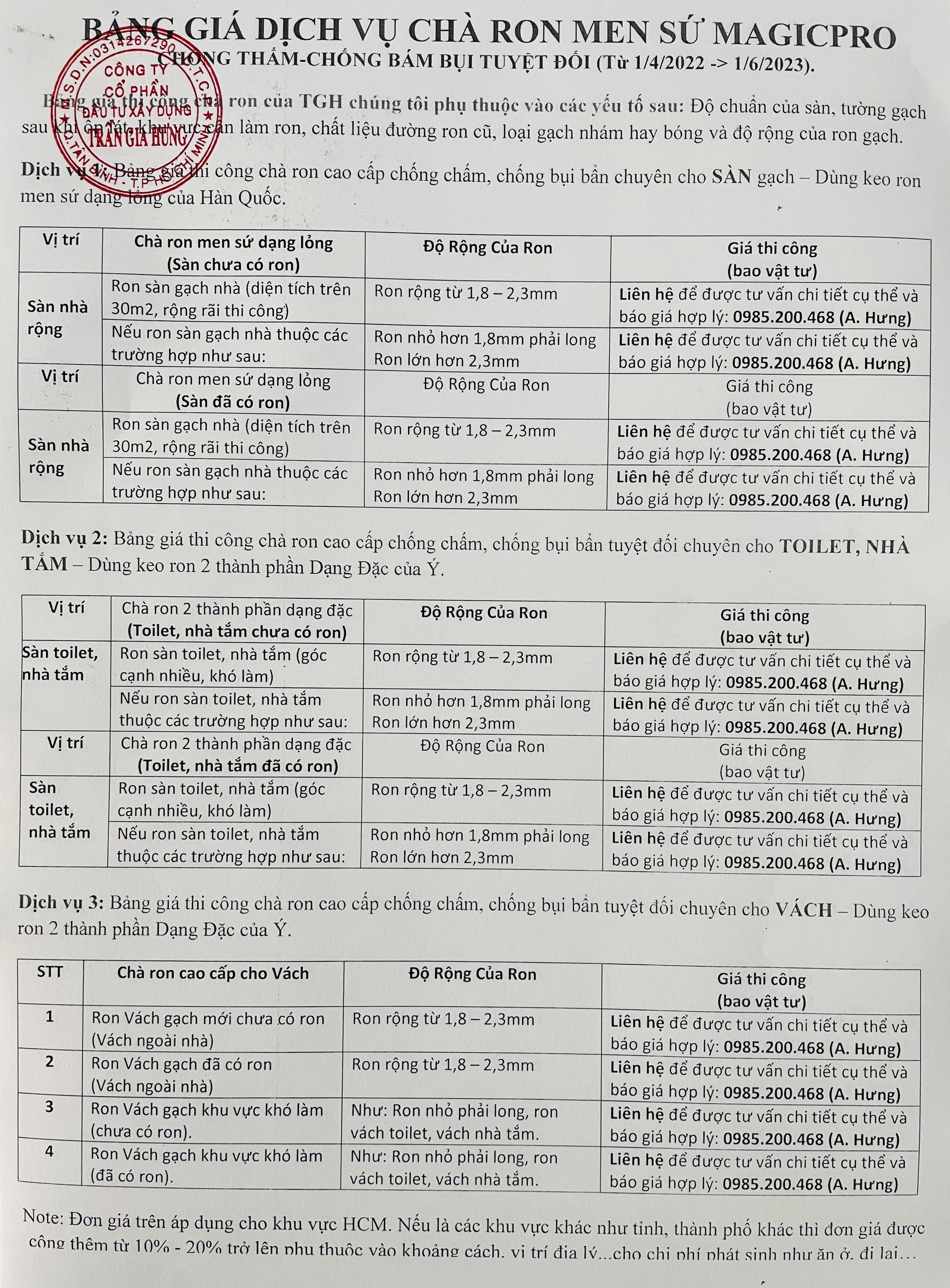 giá chà ron men sứ cao cấp