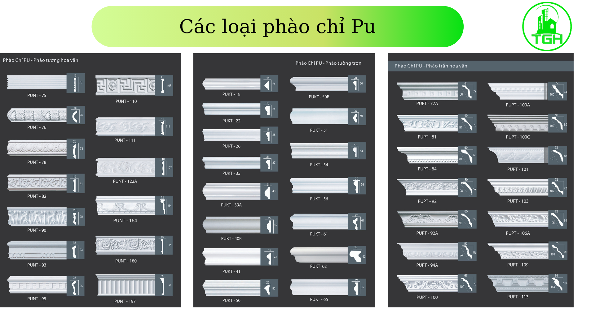 Các loại phào chỉ Pu